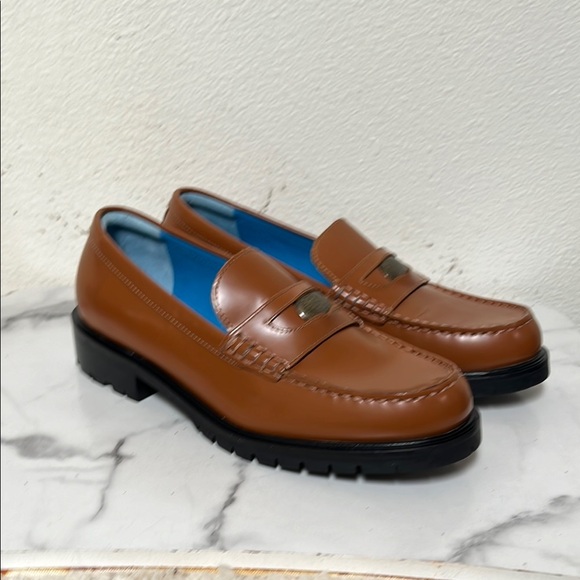 Free People Brown Leather Penny Loafers Flats - Picture 4 of 9